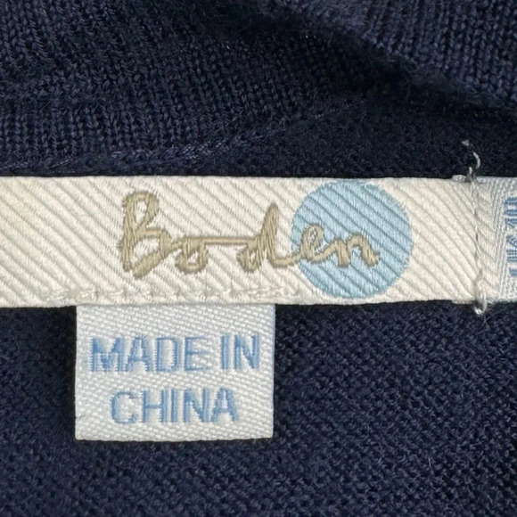 Boden 100% Wool Shirt. Pleated Ribbon Neck. 3/4 Sleeves. Navy Blue. Size US 14 - Picture 3 of 12